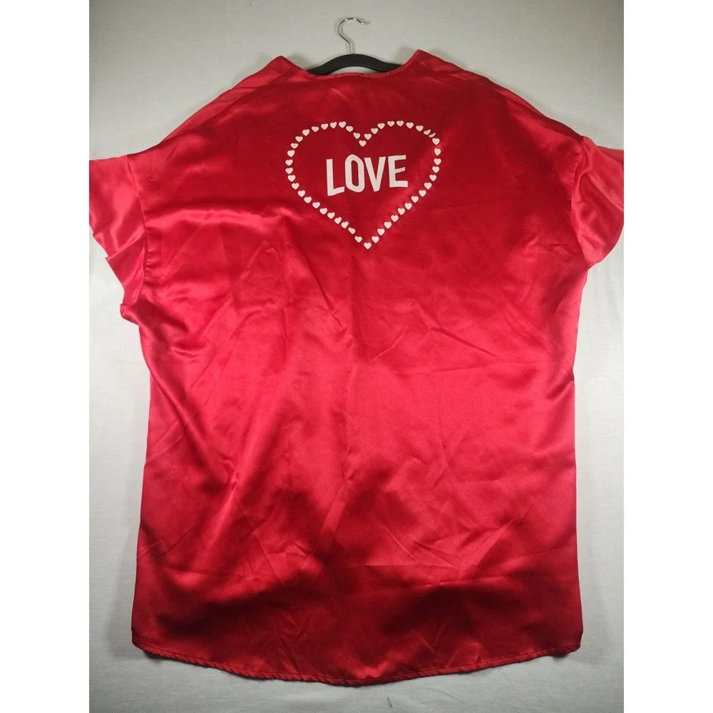 Victoria's Secret Robe Women OS Red Satin Love Heart Kimono Tie Ruffle Valentine